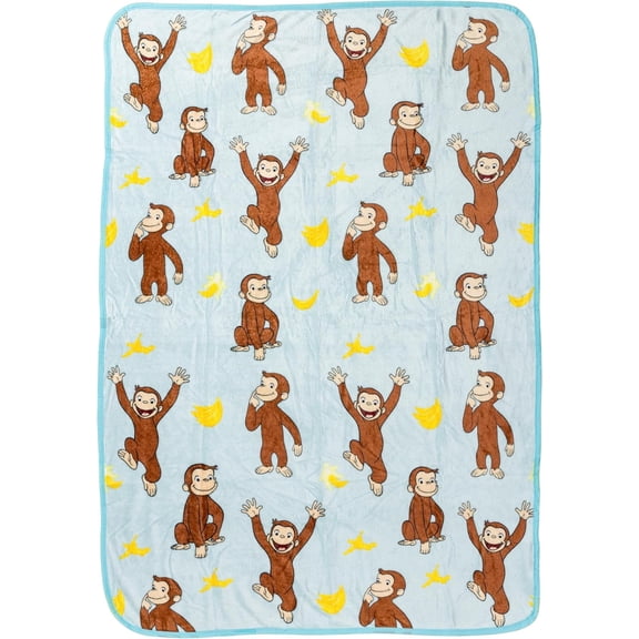 Silver Buffalo Curious George Monkey Banana 45" x 60" Fleece Throw, Soft and Cozy Blanket, 185 GSM