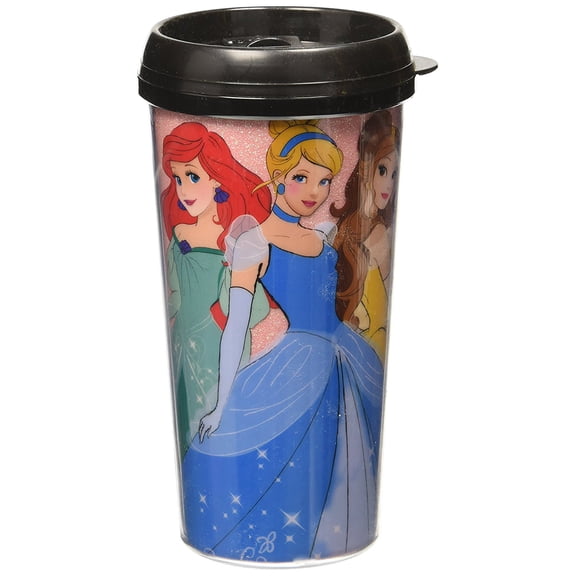 Silver Buffalo DP0187G Disney Three Princesses Glitter Plastic Travel Mug, 16-Ounces