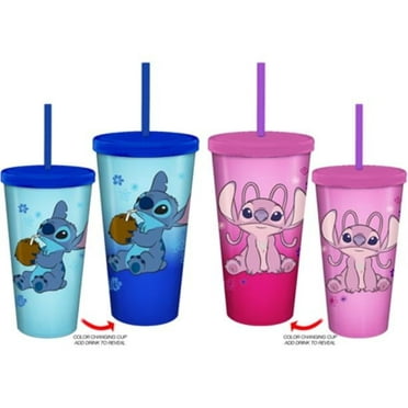 Silver Buffalo Disney Lilo and Stitch Angel Coconut Flowers 2 Pack Color Change Plastic Tumbler, 24-Ounce