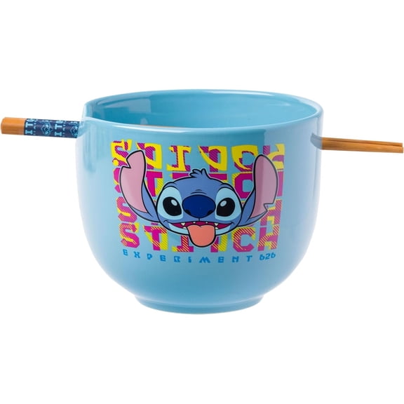 Silver Buffalo Disney Lilo and Stitch Experiment 626 Ceramic Ramen Noodle Rice Bowl with Chopsticks, Microwave Safe, 20 Ounces