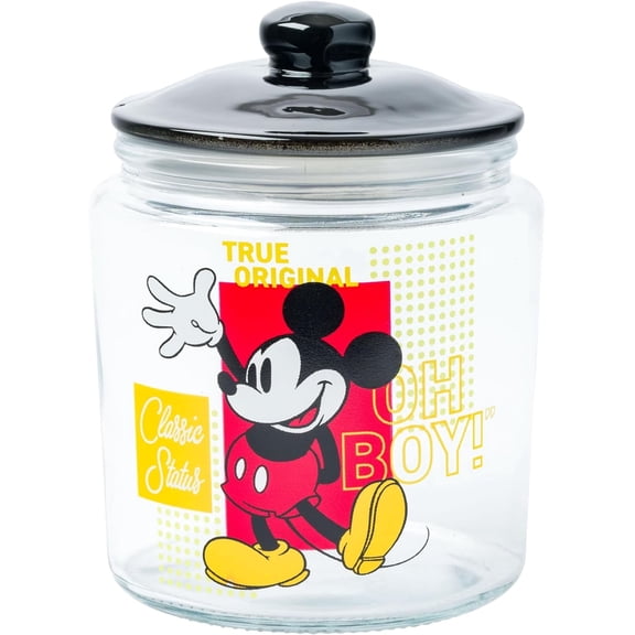 Silver Buffalo Disney Mickey Mouse Glass Jar with Lid, 4” x 4” x 6”