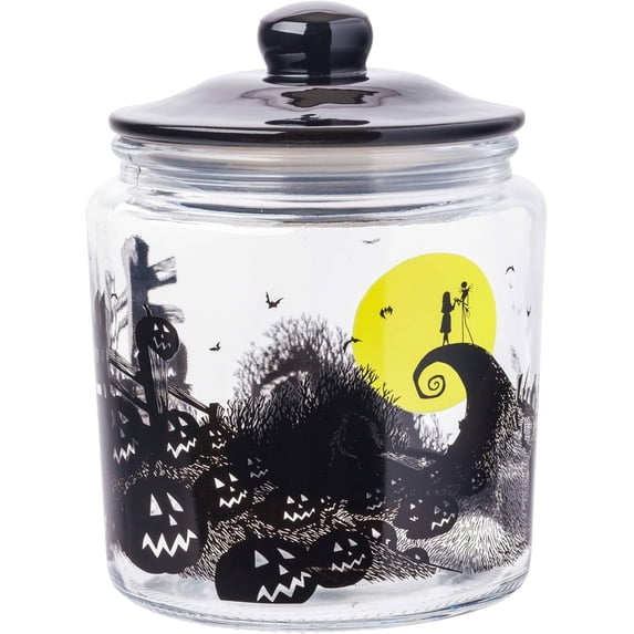 Silver Buffalo Disney Nightmare Before Christmas Moon Hill Graveyard Glass Jar with Lid, 6 Inches