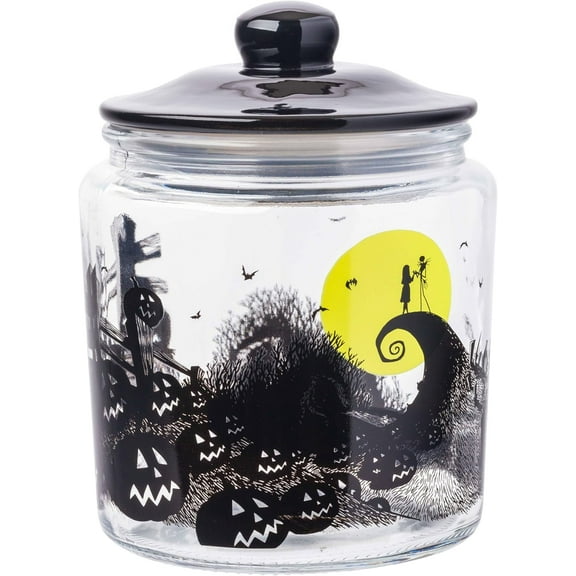 Silver Buffalo Disney Nightmare Before Christmas Moon Hill Graveyard Glass Jar with Lid, 6 Inches