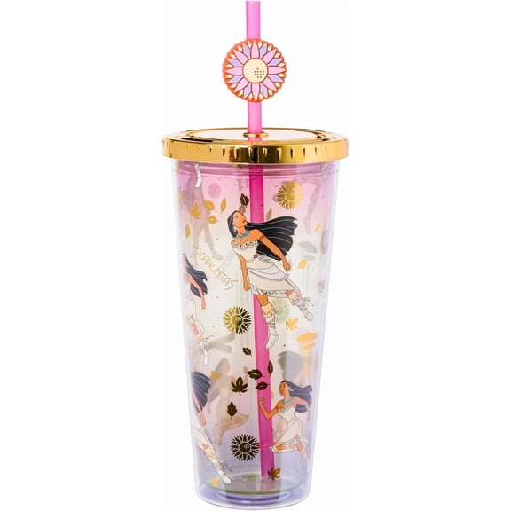 Silver Buffalo Disney Princess Pocahontas Plastic Cold Cup with Lid and Straw Topper, 24 Ounces