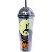 Silver Buffalo Disney Tim Burton Nightmare before Christmas Moon Scene Featuring Jack Skellington, Sally, and Zero Dome Glitter Top Travel Tumbler, 24 Ounces