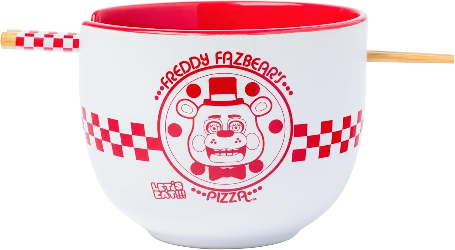 Silver Buffalo Five Nights at Freddy's Freddy Fazbear Pizza Box Ceramic Ramen Noodle Rice Bowl with Chopsticks and Spoon, Microwave Safe, 20 Ounces