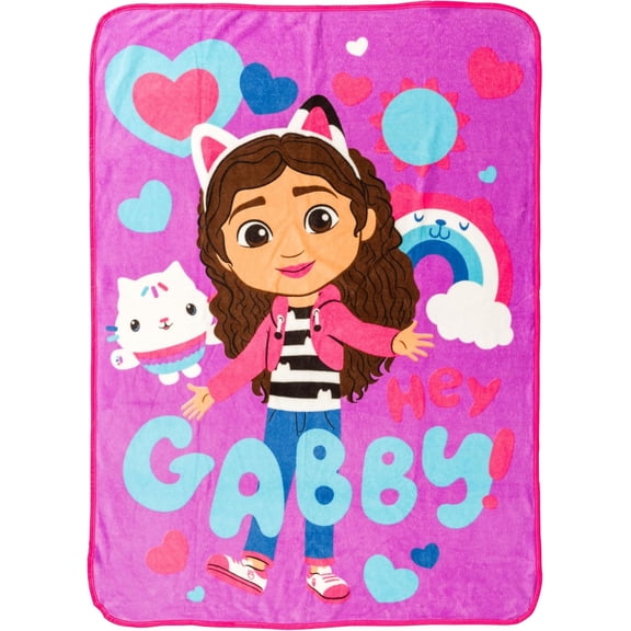 Silver Buffalo Gabby's Dollhouse Cupcake, Hearts, and Rainbows Hey Gabby 45" x 60" Fleece Throw, Soft and Cozy Blanket, 180 GSM