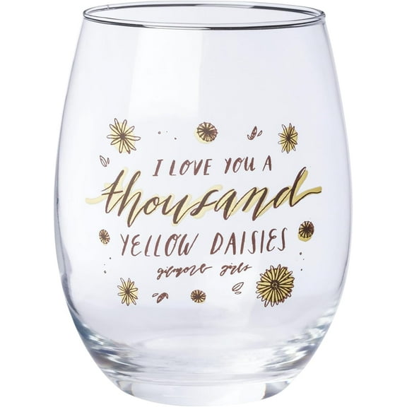Silver Buffalo Gilmore Girls Thousand Yellow Daisies 20oz Stemless Glass, Boxed Wine Glass for Fans