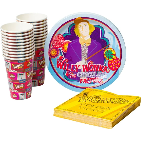 Silver Buffalo Golden Ticket Willy Wonka and the Chocolate Factory Themed Party Pack Set, 60 Piece