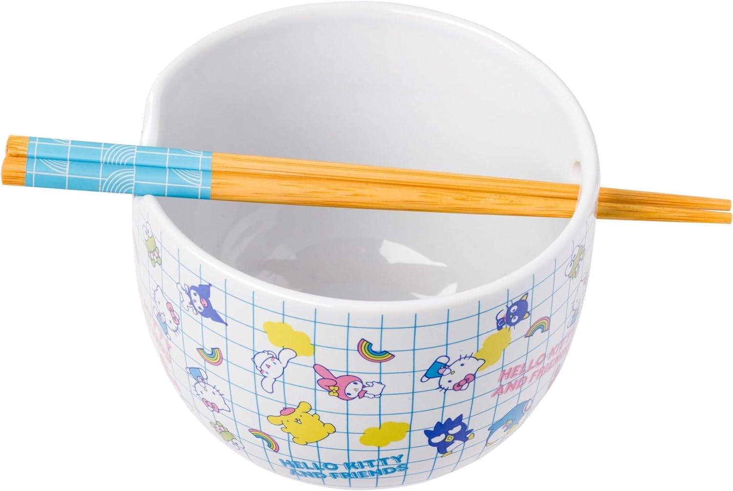 Hello Kitty and Friends White Ceramic Ramen Bowl with Chopsticks