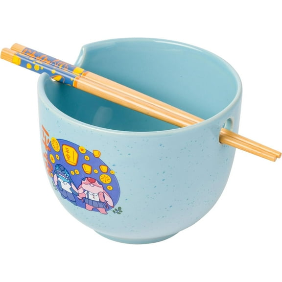 Silver Buffalo Lilo and Stitch Angel Holding Hands Couple Floating Lantern Ceramic Ramen Noodle Rice Bowl with Chopsticks, 20 Ounces