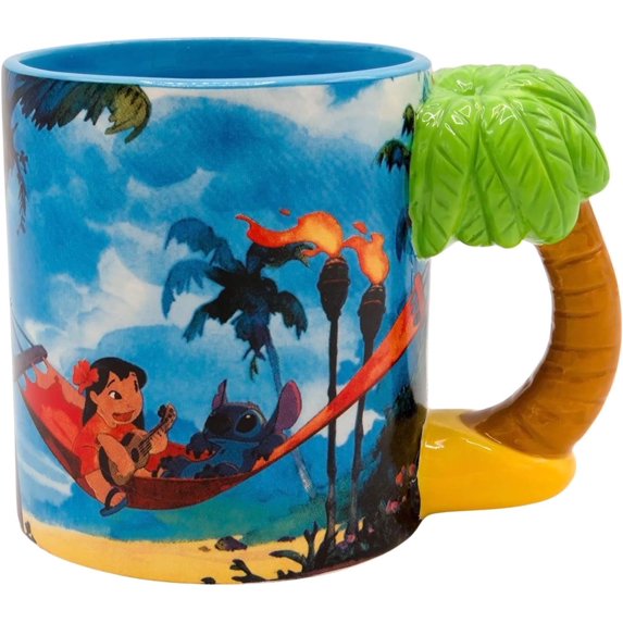Silver Buffalo Lilo and Stitch Ceramic Sculpted Handle Coffee Mug, 20 Ounces