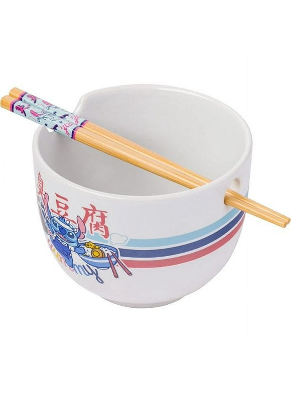Silver Buffalo Lilo and Stitch Yummy Ceramic Ramen Noodle Rice Bowl with Chopsticks, Microwave Safe, 20 Ounces