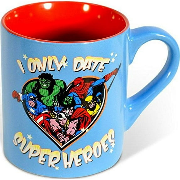 Silver Buffalo MC4132 Marvel Comics - I Only Date Superheroes - Ceramic Mug, 14 Ounces, Multicolored