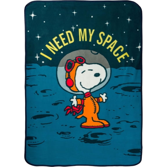 Silver Buffalo Peanuts Snoopy I Need My Space Astonaut Outer Space Moon 45" x 60" Fleece Throw, Soft and Cozy Blanket, 180 GSM