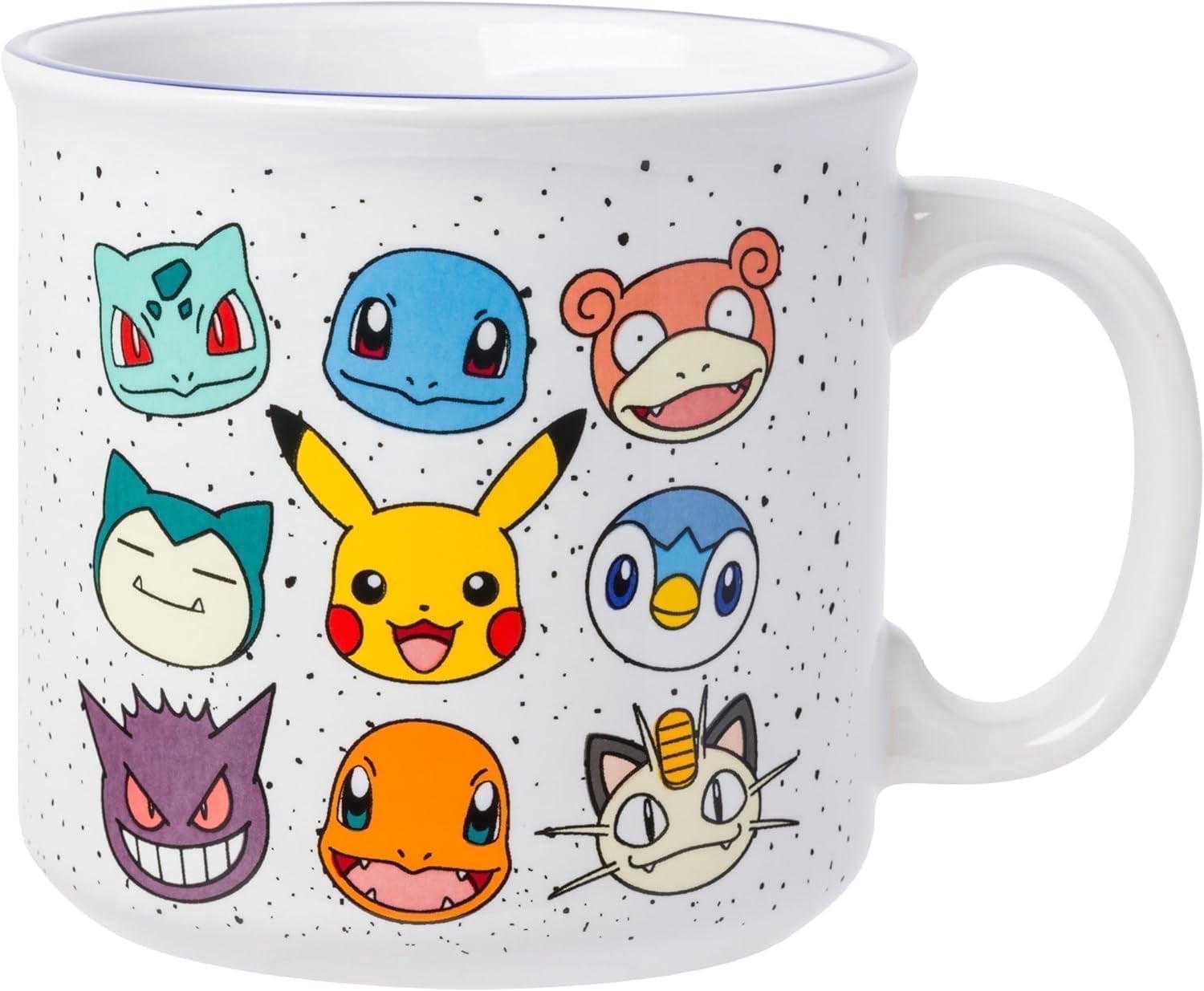 Silver Buffalo Pokemon Bulbasaur, Squirtle, Slowpoke, Snorlax, Pikachu, Piplup, Haunter, Charmander, and Meowth Camper Mug, 20 Ounces