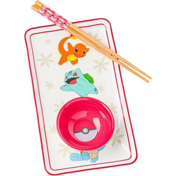 Silver Buffalo Pokemon Characters Red Sun Boxed 3pc Ceramic Sushi Set