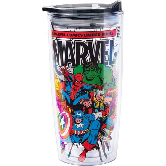 Marvel Comics Retro Plastic Travel Tumbler With Lid | Holds 20 Ounces