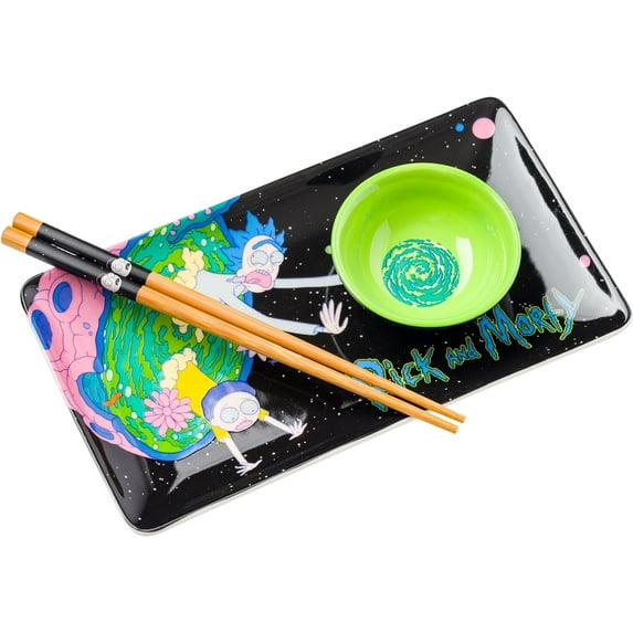 Silver Buffalo Rick and Morty Pink Planet Portal Boxed 3pc Ceramic Sushi Set