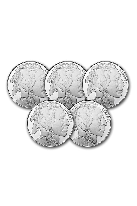 Silver Buffalo Round, 1 oz, Lot of 5 Numismatic Coins