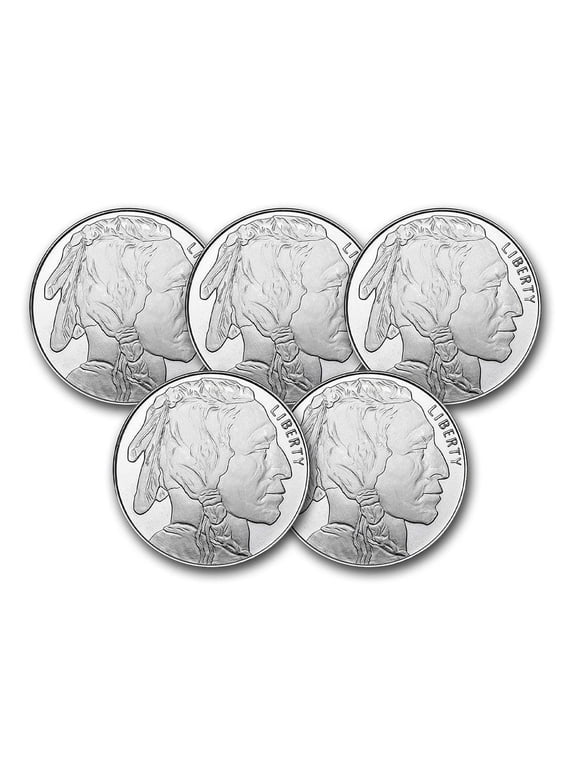 Collectible Silver Buffalo Round, 1 oz, Lot of 5 Numismatic Coins