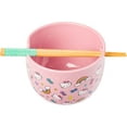 thumbnail image 1 of Silver Buffalo Sanrio Hello Kitty Bows Stars Rainbow Pattern Ceramic Ramen Noodle Rice Bowl with Chopsticks, Microwave Safe, 20 Ounces, 1 of 8