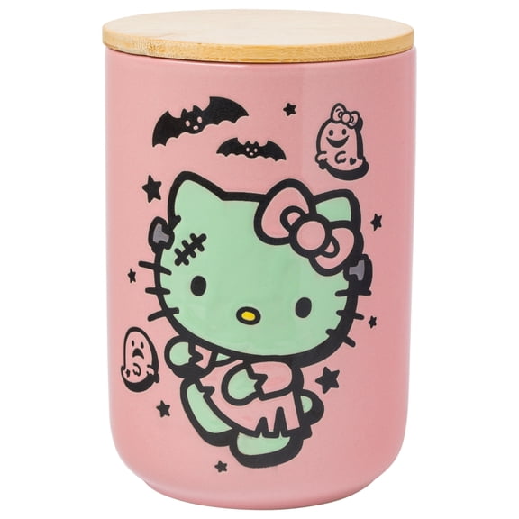 Silver Buffalo Sanrio Hello Kitty Halloween Spooky Frankenstein Frankenkitty Ceramic Cookie Snack Candy Jar with Airtight Bamboo Lid (Small)