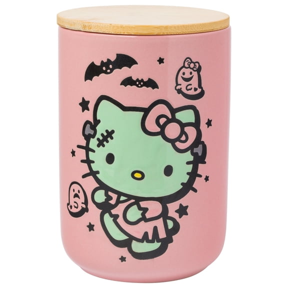 Silver Buffalo Sanrio Hello Kitty Halloween Spooky Frankenstein Frankenkitty Ceramic Cookie Snack Candy Jar with Airtight Bamboo Lid (Small)