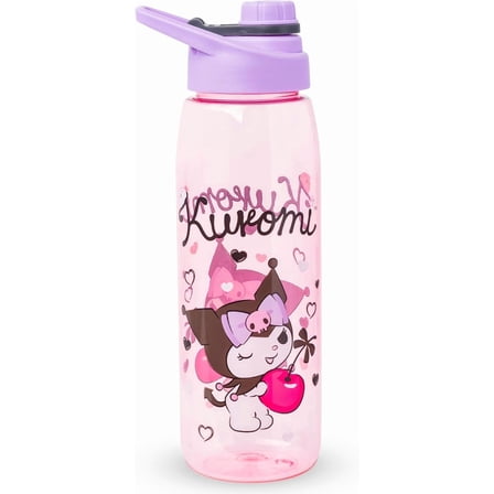 Silver Buffalo Sanrio Hello Kitty and Friends Kuromi Cherry Hearts Water Bottle with Screw-On Lid, 28 Ounces
