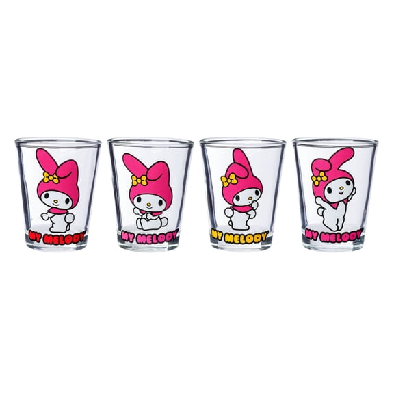 Silver Buffalo Sanrio Hello Kitty and Friends My Melody 4 Pack Mini Glass Set, 1.5 Ounces