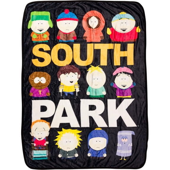 Silver Buffalo South Park Featuring Kyle, Stan, Kenny, Eric Cartman, Tolkien, Jimmy, Butters, Wendy, Timmy, Tweek Tweak, Craig, and Towelie 45" x 60" Fleece Throw, Soft and Cozy Blanket, 180 GSM