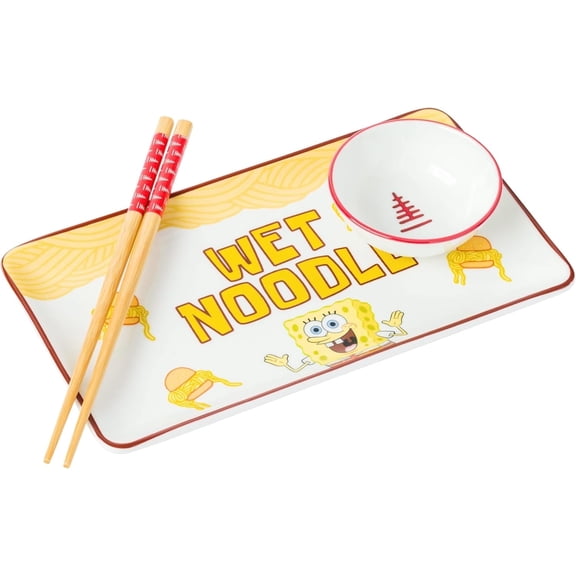 Silver Buffalo Sponge Bob Checkered Patty Boxed 3pc Ceramic Sushi Set