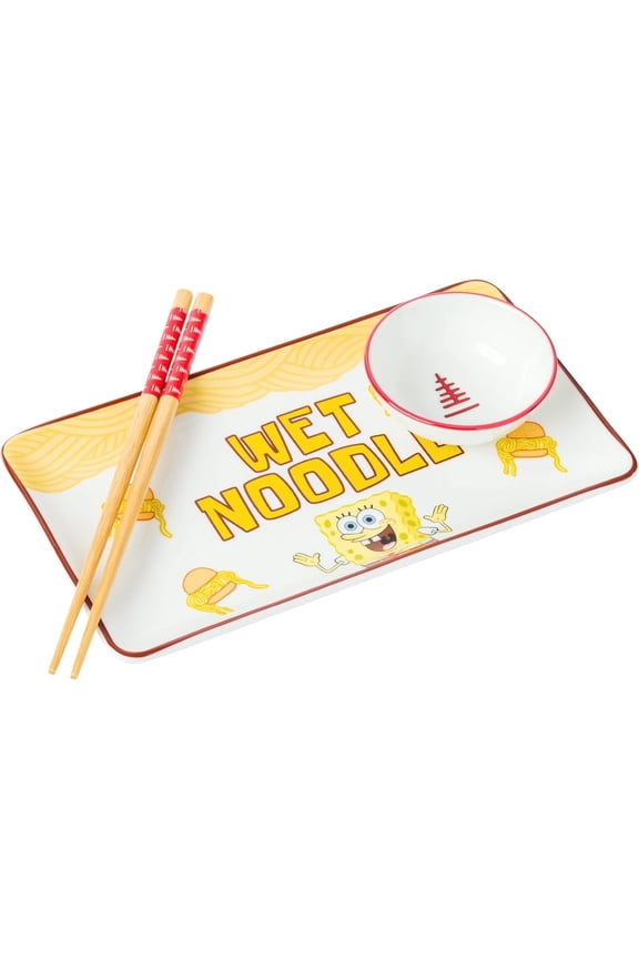 Sponge Bob Checkered Patty Boxed 3pc Ceramic Sushi Set