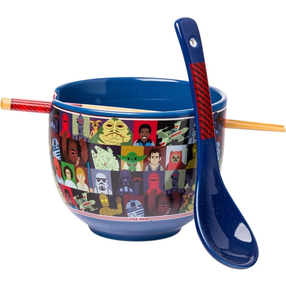 Silver Buffalo Star Wars Characters Ceramic Ramen Noodle Rice Bowl with Chopsticks and Spoon, Microwave Safe, 20 Ounces