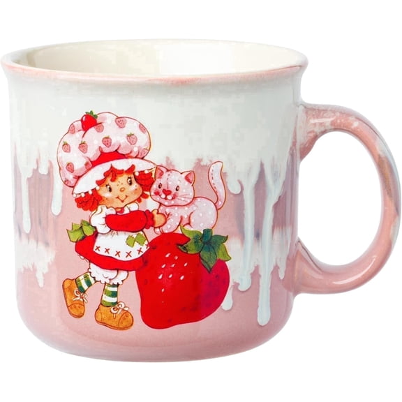 Silver Buffalo Strawberry Shortcake Vintage with Cat and Berry 20oz Ceramic Camper Mug, High Gloss