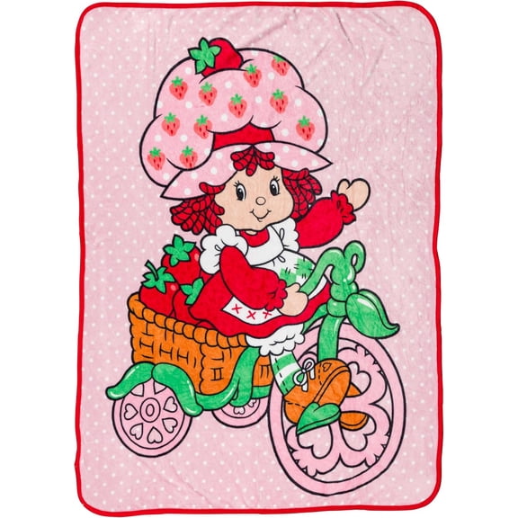 Silver Buffalo Strawberry Shortcake on Bike Polka Dot 45" x 60" Fleece Throw, Soft and Cozy Blanket, 180 GSM