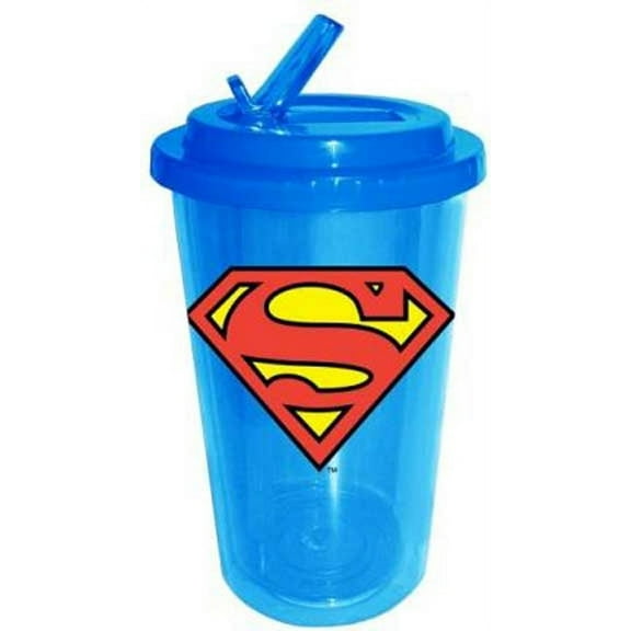 Silver Buffalo Superman Plastic Flip Straw Cold Cup, 16 oz