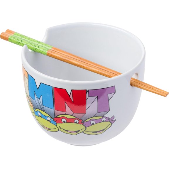 Silver Buffalo TMNT Teenage Mutant Ninja Turtles Ceramic Ramen Noodle Rice Bowl with Chopsticks, Microwave Safe, 20 Ounces