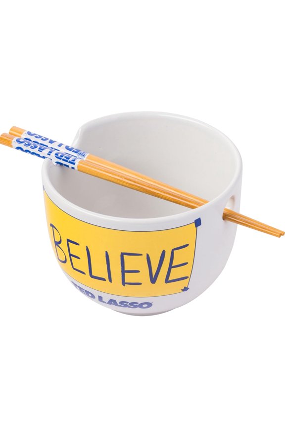 Ted Lasso Believe Ceramic Ramen Noodle Rice Bowl with Chopsticks, Microwave Safe, 20 Ounces