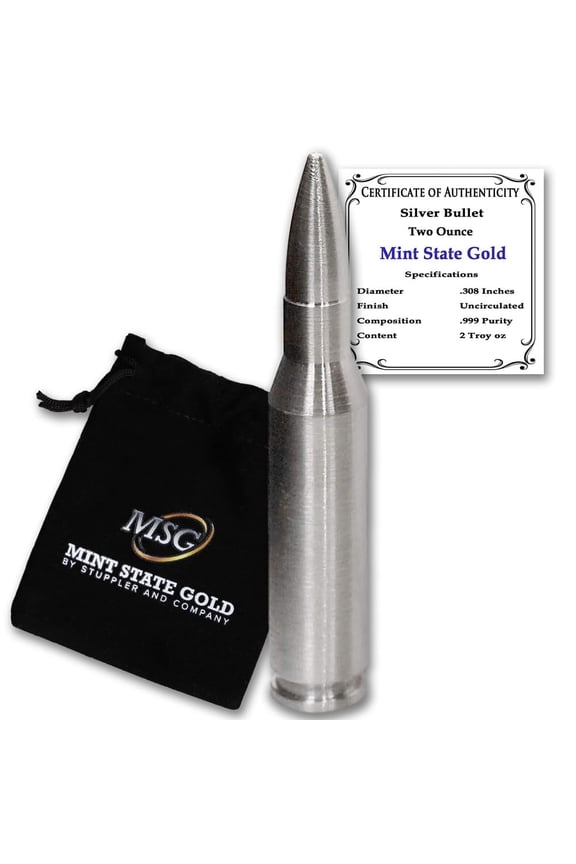 Silver Bullet - .308 Caliber (2 oz) - .999 Pure Silver by Mint State Gold