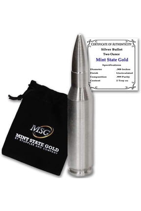 Silver Bullet - .308 Caliber (2 oz) - .999 Pure Silver by Mint State Gold