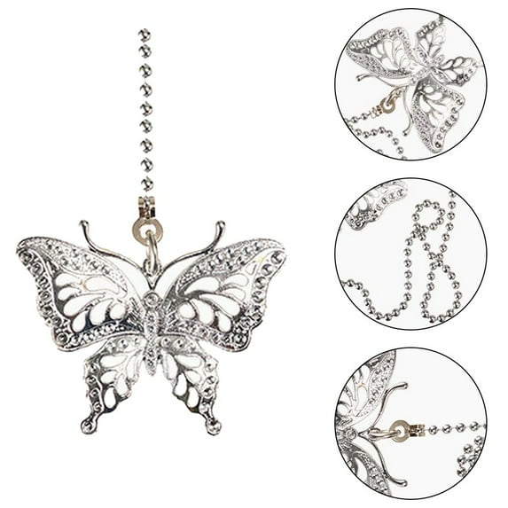Silver Butterfly Ceiling Fan Pull Chain, Decorative Fan Pull Chain Pendant Extension,16 Inches Lighting & Fan Beaded Ball Fan Pull Chain Extender with Connector