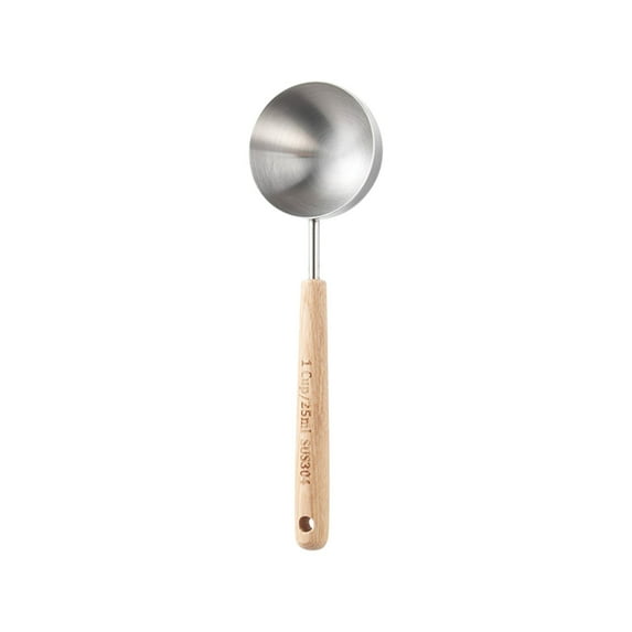 Silver C 25Ml Stainless Steel Scoop Large Capacity Baking Measure With Wood Handle Kitchen Essential #43RO6