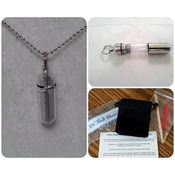 Silver COWBOY BOOT CREMATION URN on 24" Chain with Engraved Heart - Includes Velvet Pouch, Fill-Kit, Instructions