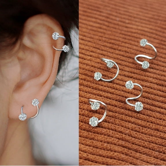 Silver CZ Ball Spiral Hoop Earrings for Women, Disco Ball Twist Earrings, Gift for Her