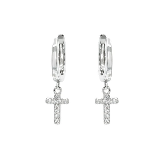 Silver CZ Hoop Cross Earring | Appx. 2 Grams