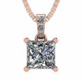 thumbnail image 1 of Silver CZ Princess Cut Solitaire Pendant-4 Prongs-7.0mm-2.00ct Equivalent Diamond Weight-Rose Gold Plated, 1 of 7