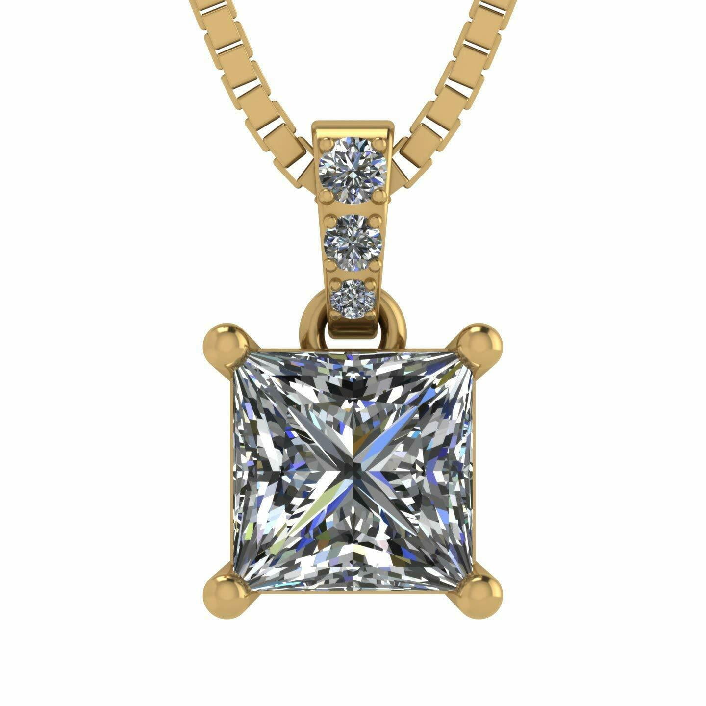 14K White Gold Created Ruby Pendant - Princess Cut 8mm (3 Ct), With 18" Sterling Silver Chain - View #8