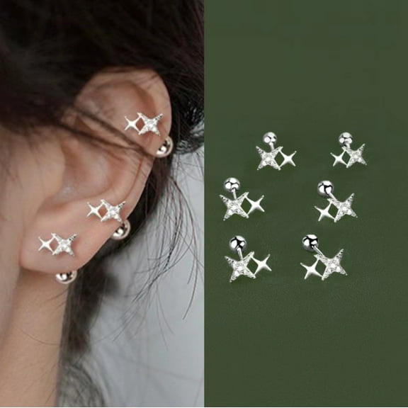 Silver CZ Star Stud Earrings for Women, Dainty Starburst Stud, Minimalist Earrings, Gift for Her