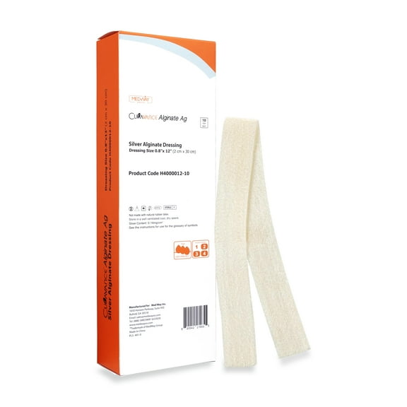 Silver Calcium Alginate Ag Sterile Highly Absorbent Antibacterial Dressing, 0.8"x12", 10 Pack